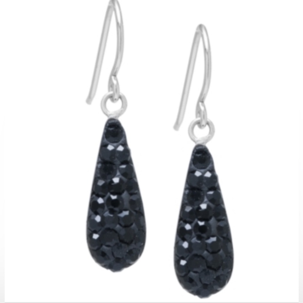 NWT Pave Crystal Teardrop Earrings in Sterling Silver. Available in Black
